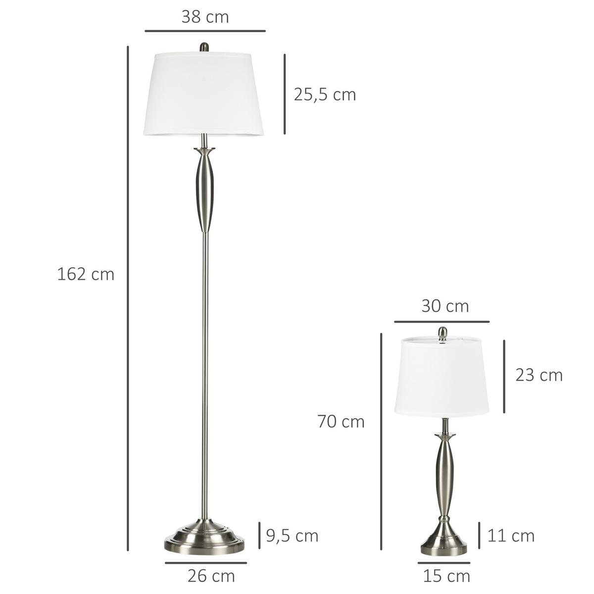 3-TEILIGES Leuchten-Set inkl.1 Stehleuchte, 2 Tischleuchten für Wohnzimmer - Multicolor, Metall (38/38/162cm) - HOMCOM