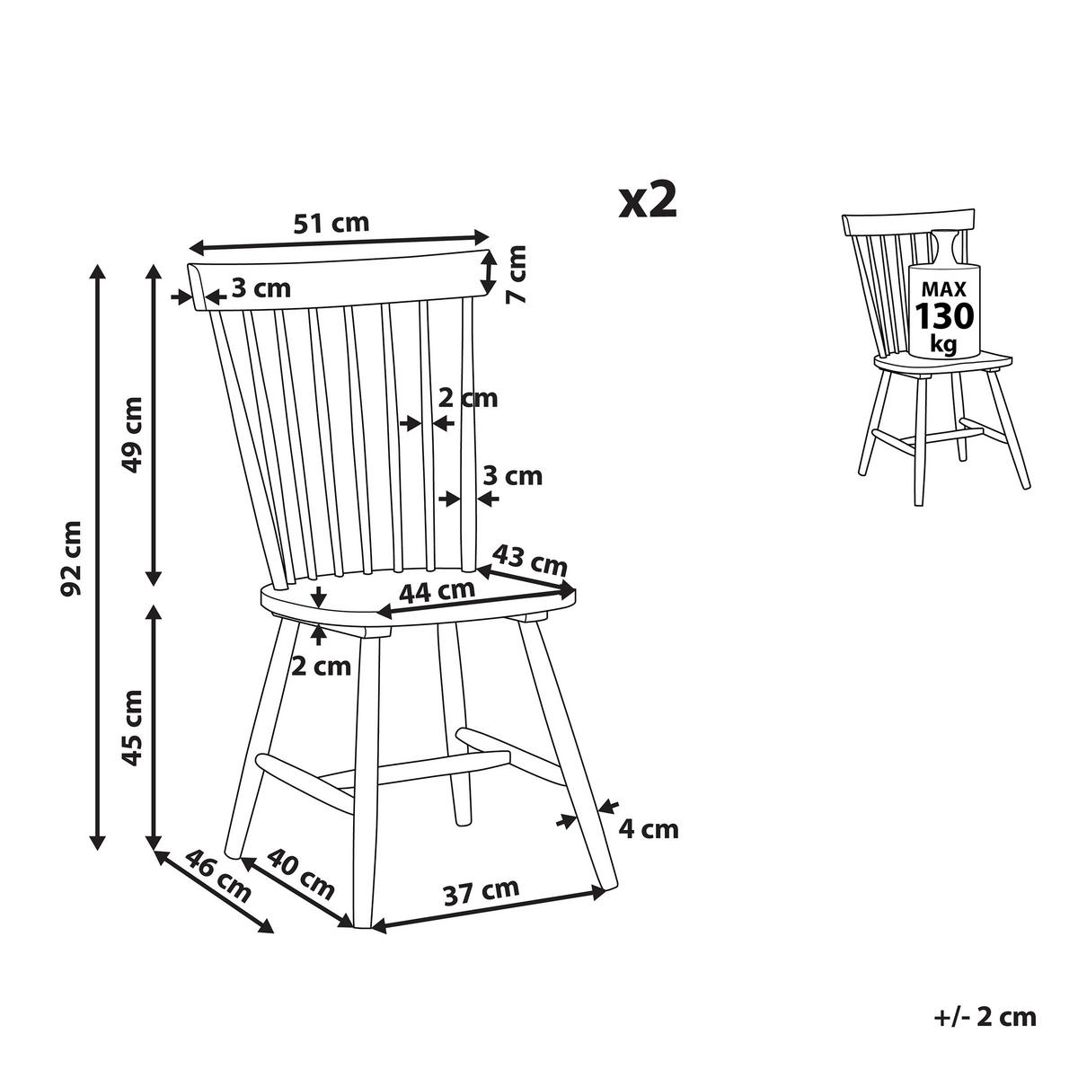 ESSZIMMERSTUHL 2er-Set Gummibaumholz Schwarz Burges - Schwarz, Holz (51/92/43cm) - Beliani