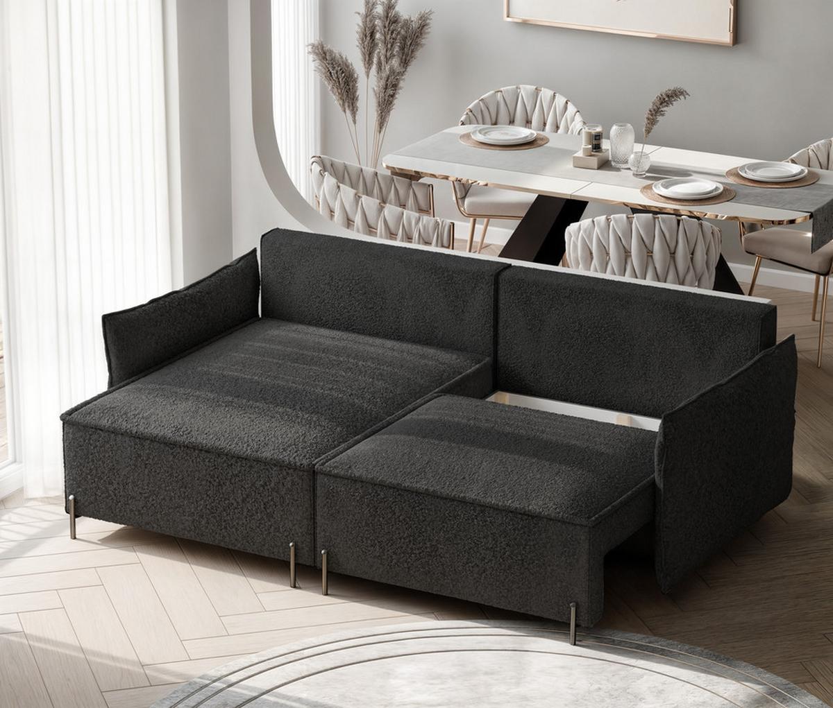 ECKSOFA MARCO Links, mit Schlaffunktion und Bettkasten, Anthrazit - Anthrazit, Textil/Metall (221/148cm) - Idohome