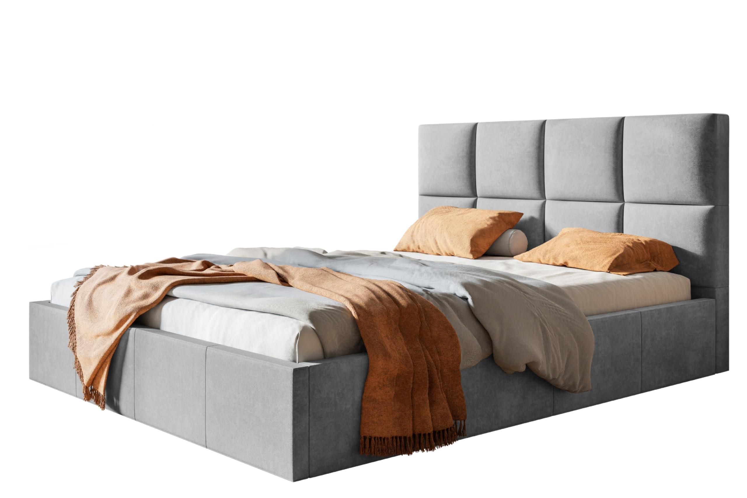 BETT 160x200 - Polsterbett mit Bettkasten und Metallrahmen - Modern Betten - Glatter Kronos-Stoff - Kollektion Roma, grau - Grau, Holz/Textil (160/200cm) - Alpi-Möbel
