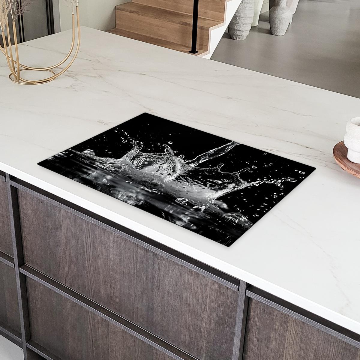 HERDABDECKPLATTE Wasser - Spritzwasser - Schwarz Ceranfeldabdeckung 80x52 cm - Schwarz, Kunststoff (80/52/0.2cm) - MuchoWow