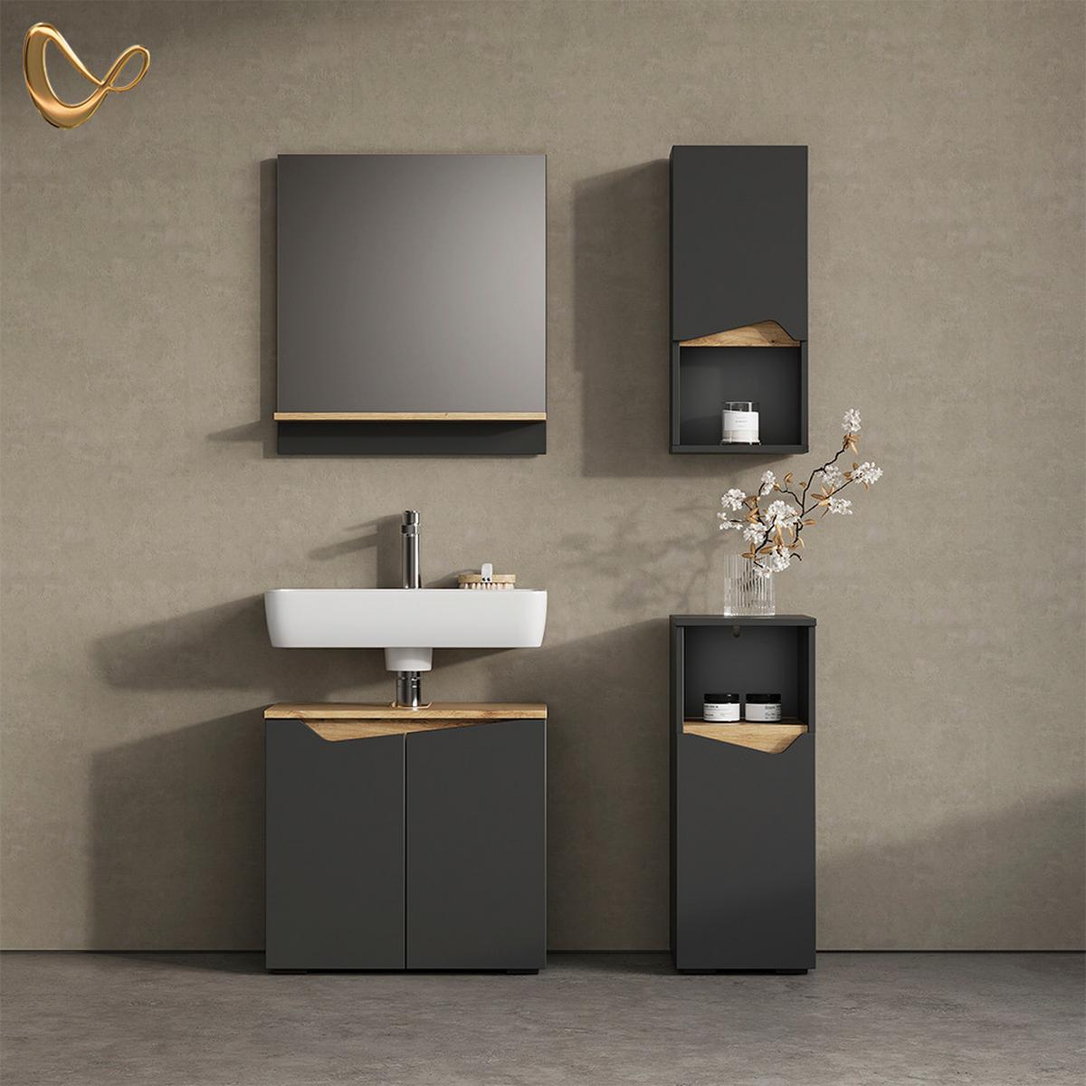 BADMÖBEL-KOMBINATION Timavo Anthrazit 4 Teile - Anthrazit, Holzwerkstoff (60/57/35cm) - Livinity®