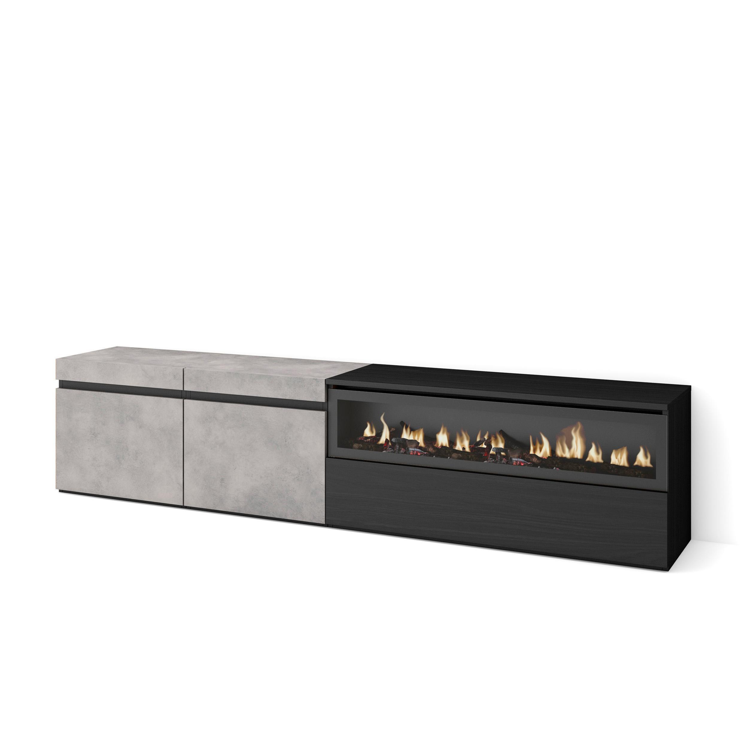 LOWBOARD mit Elektrokamin, Zementgrau, 200/35/45cm - Hellgrau, Holzwerkstoff (200/45/35cm) - Skraut Home