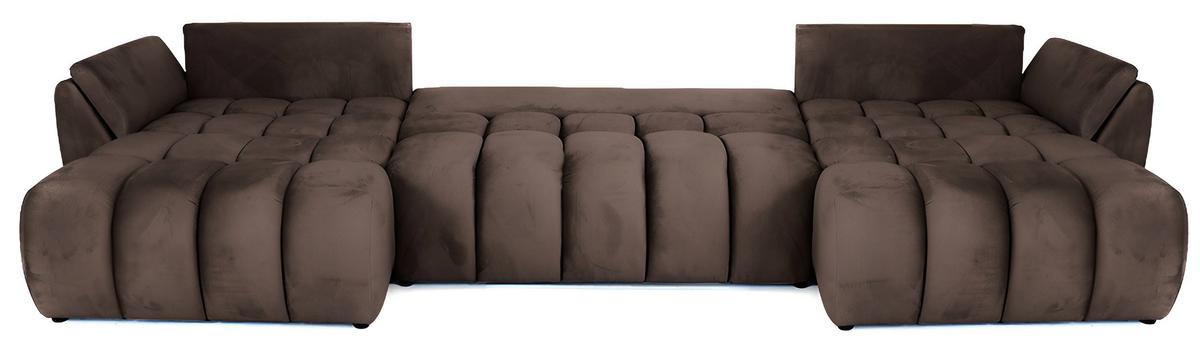 ECKSOFA Iris U mit Schlaffunktion und Bettkasten, U-Form – Braun Samt 382/184/85 cm - Schwarz/Braun, Kunststoff/Textil (382/184cm) - WFL GROUP