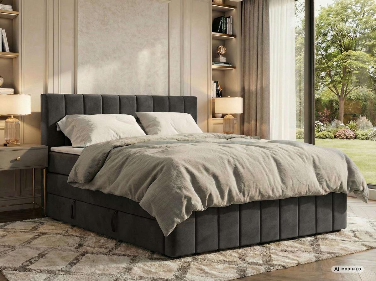 BOXSPRINGBETT ALVER KING DUO 200/200 - Dunkelgrau Velvet - Topper T25 - H3 - Dunkelgrau/Schwarz, Kunststoff/Textil (200/200cm) - MKS