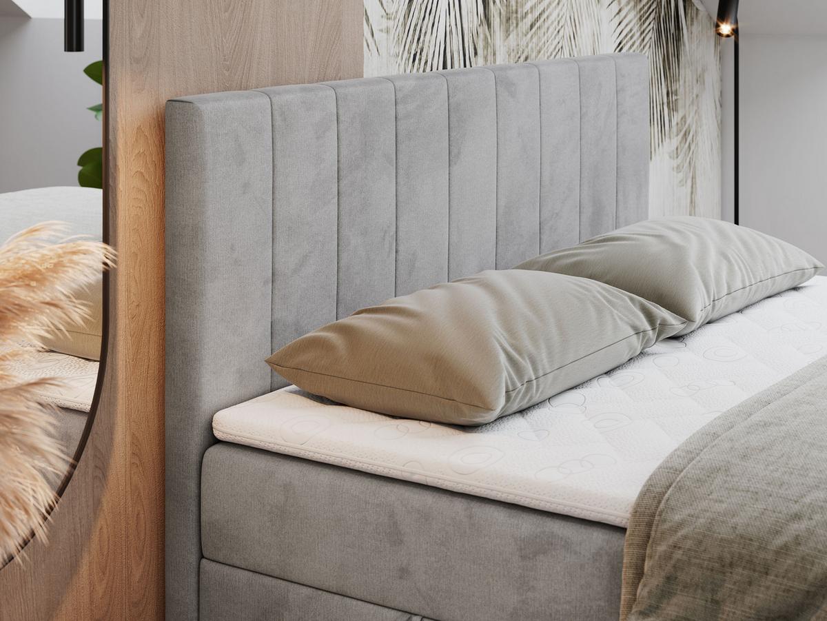 BOXBETT LOPE 160/200 - Hellgrau Velvet - H4 - Hellgrau, Holz/Textil (160/200cm)