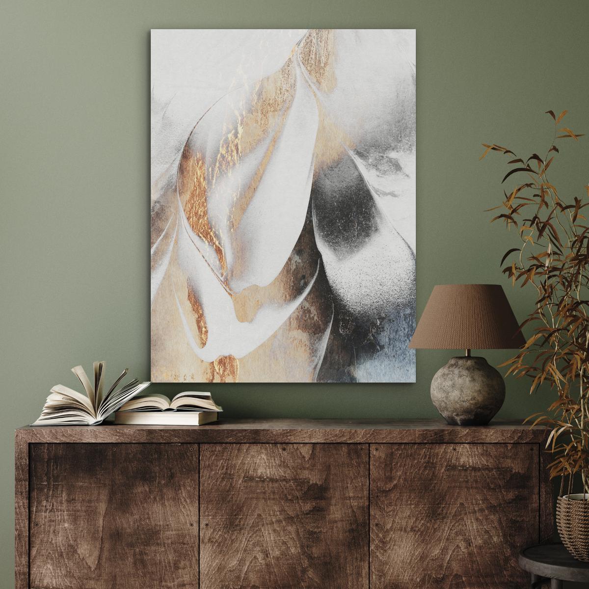 AKUSTIKBILD Luxus - Abstrakt - Gold - Weiß Wandbilder 60x80 cm - Goldfarben, Kunststoff (60/80/0.9cm) - MuchoWow