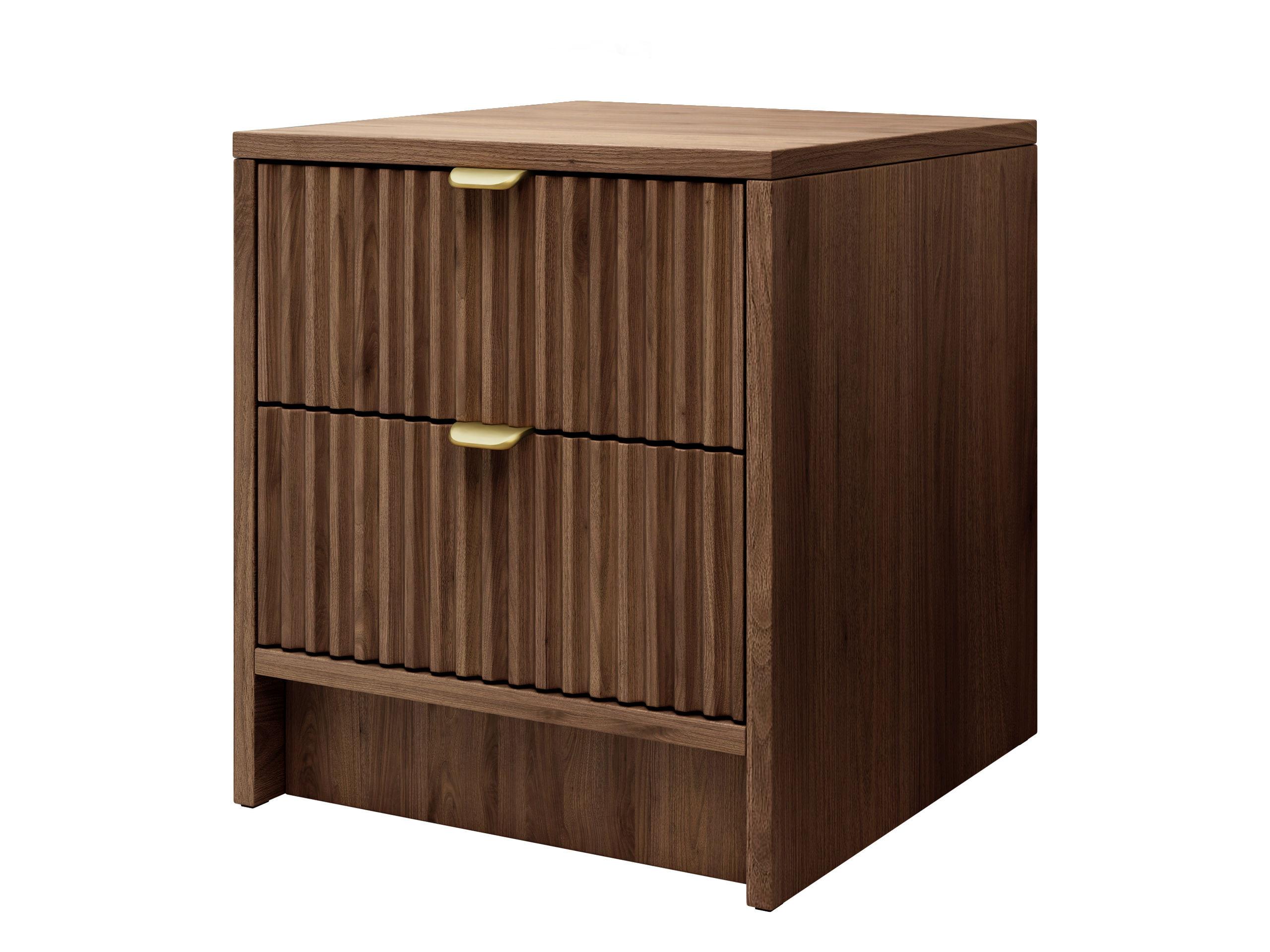 NACHTTISCH Tireno - Goldfarben/Nussbaumfarben, Holzwerkstoff/Metall (40/40/35cm) - MIRJAN24