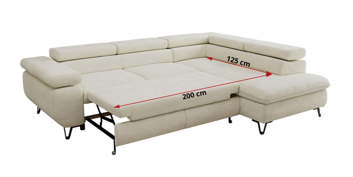 ECKSOFA PABLO L Creme Schenille glatt - Links Seite - Creme/Schwarz, Textil/Metall (208/273cm) - MKS