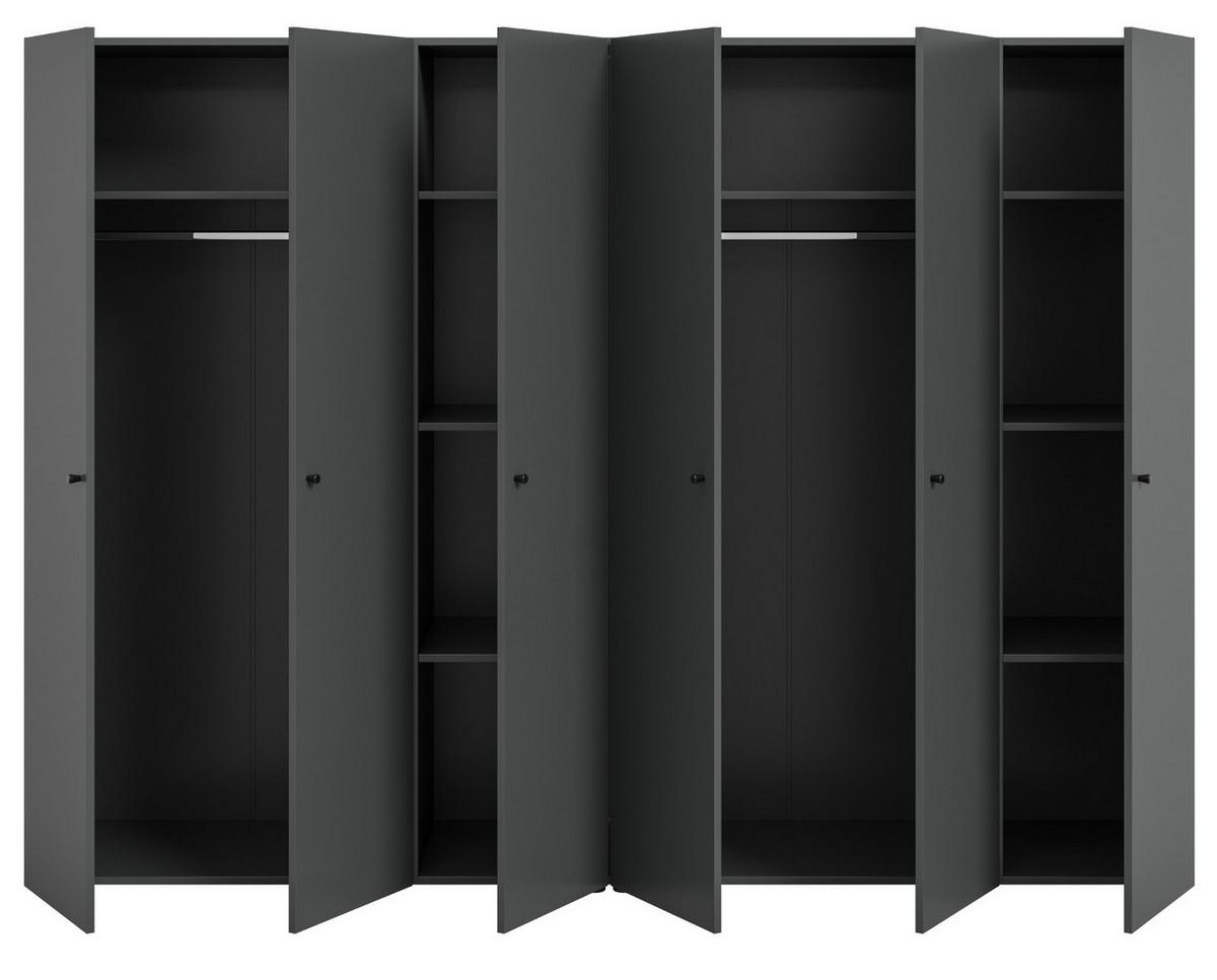 KLEIDERSCHRANK grau 6-türig 240 cm, Drehtürenschrank mit Kleiderstangen - Schwarz/Grau, Holzwerkstoff/Kunststoff (240/176/51cm) - Inn.Furn