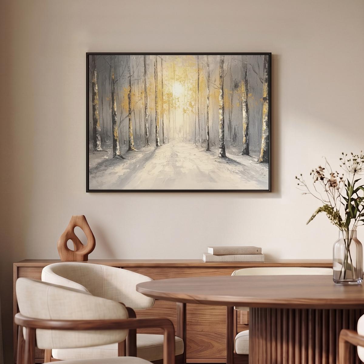 LEINWAND Bilder mit Rahmen - Winter - Abstrakt - Schnee - Natur - Sonne - 70x50 - Grau, Textil (70/50cm) - MuchoWow