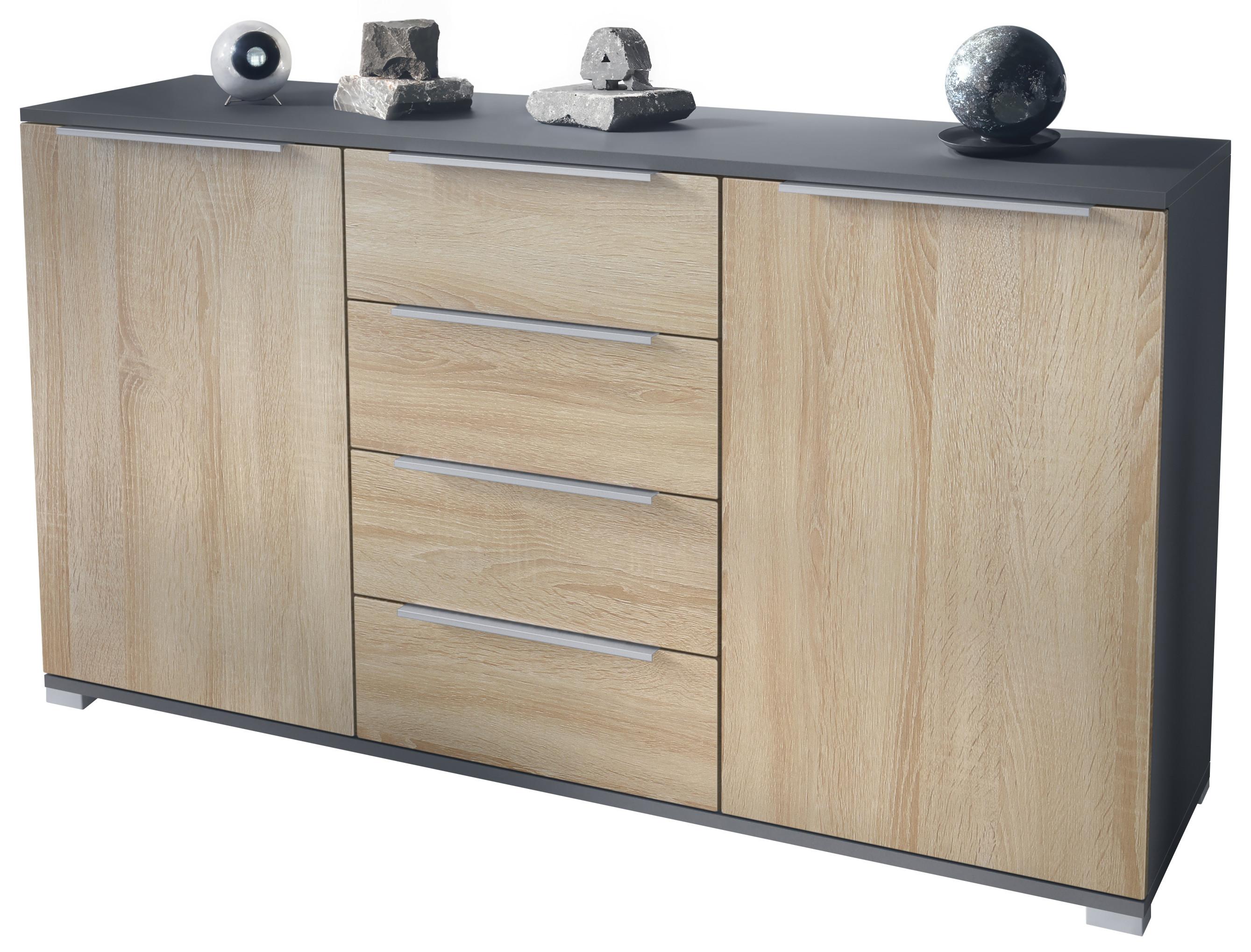 SIDEBOARD Linio Eiche sägerau - Hellbraun, Holzwerkstoff (138.5/75.5/35cm) - Vladon