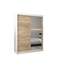 SCHWEBETÜRENSCHRANK 200/150/62 2-türig - Silberfarben/Weiß, Holz/Kunststoff (150/200/62cm) - MÖBEL KRYSPOL