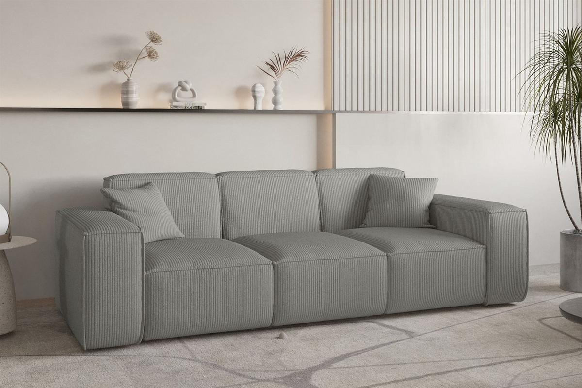 SOFASET Celes Premium 3-2-1 Stoff Scala - Grau, Holzwerkstoff/Textil (225/73/88cm) - Fun Möbel