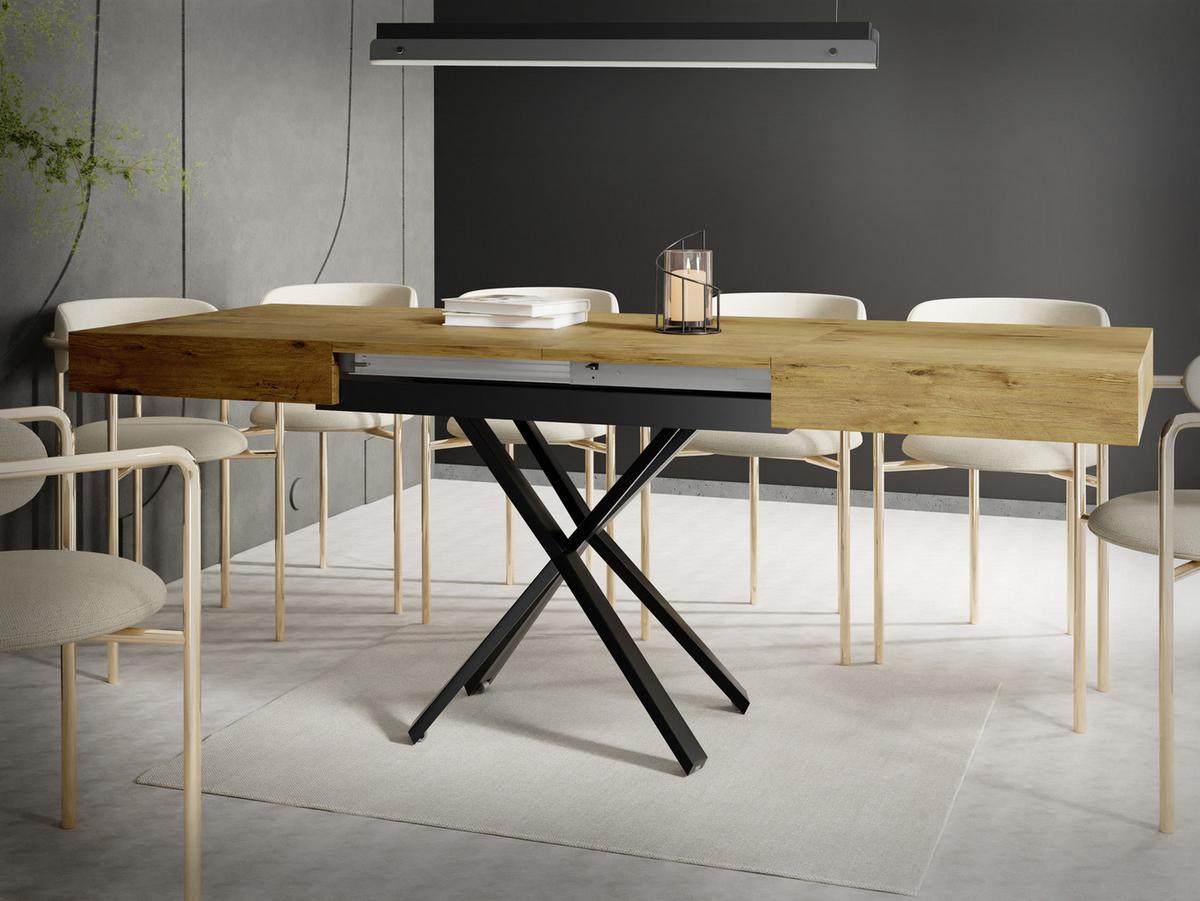 COUCHTISCH Cavetta X höhenverstellbar ausziehbar, Lancelot Eiche 120-200/80/27-76 cm - Eichefarben/Schwarz, Holzwerkstoff/Metall (80/120/76cm) - WFL GROUP