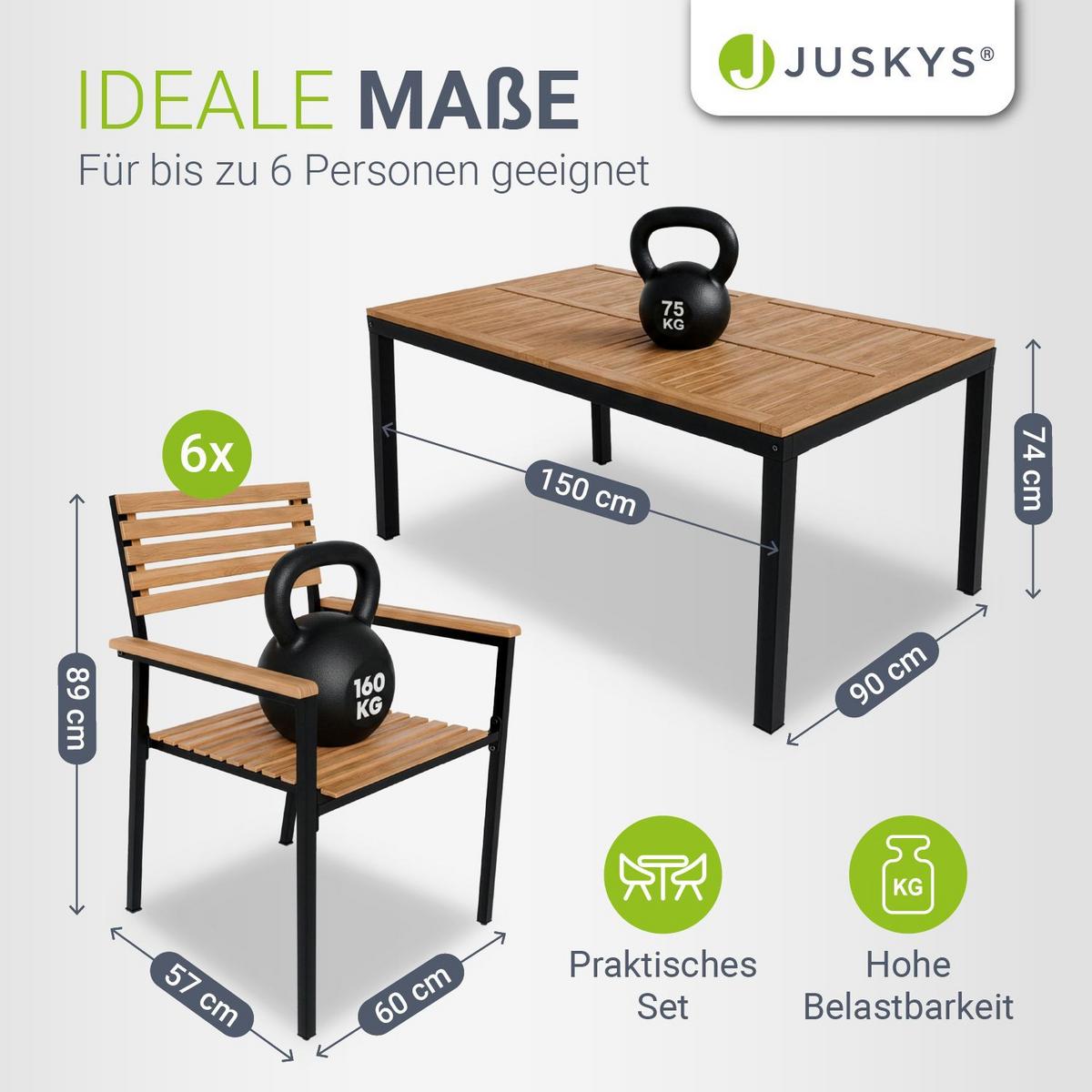 GARTENGARNITUR Rhodos Akazienholz 7-teilig - Braun, Holz/Metall - Juskys