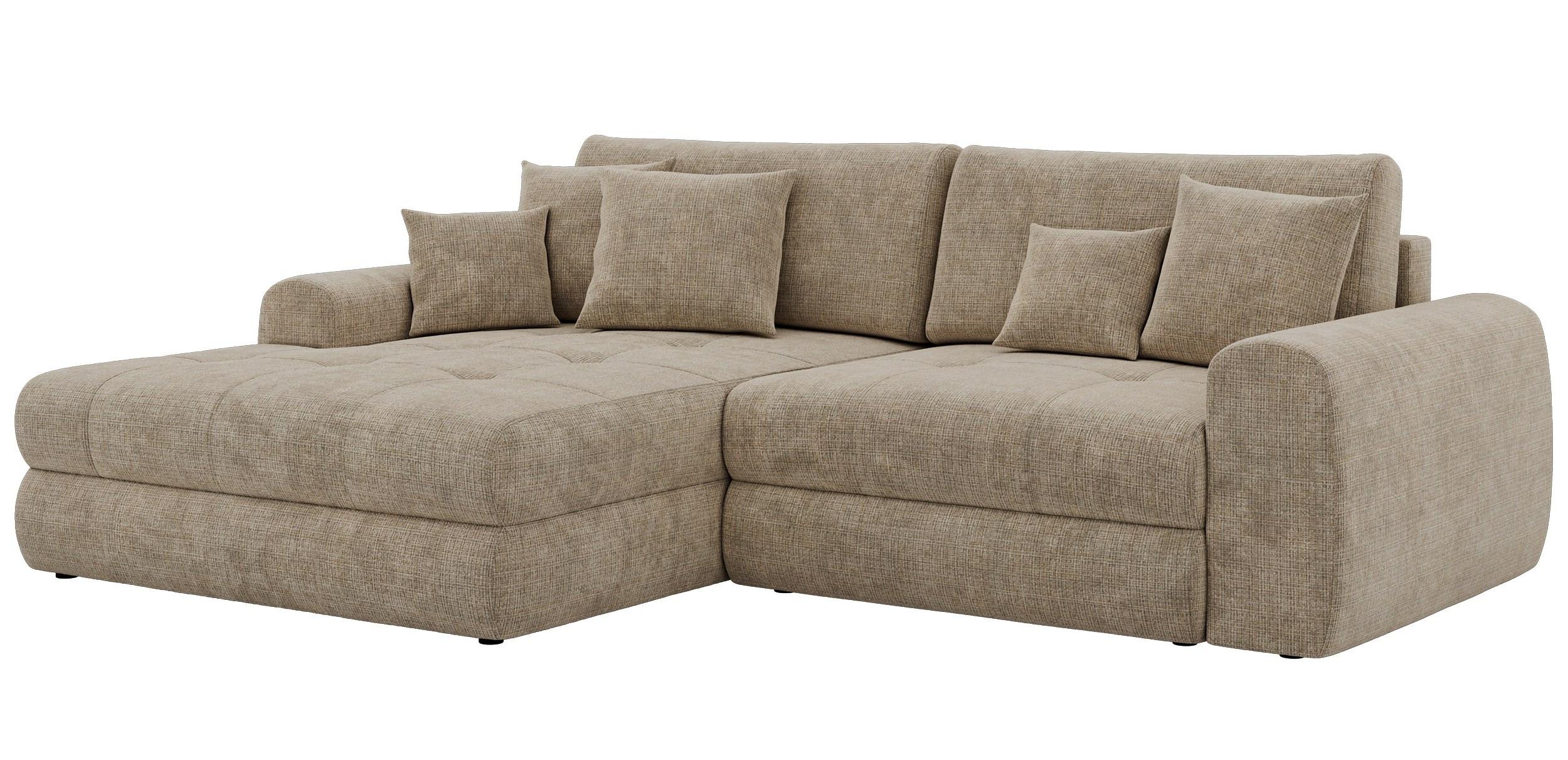 ECKSOFA ARELIA L - Beige Schenille grob gewebt - Rechts Seite - Beige/Schwarz, Kunststoff/Textil (205/292cm) - MKS