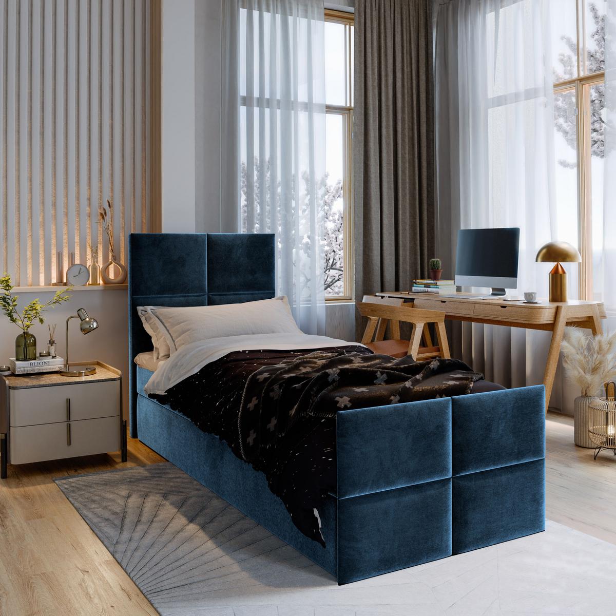 BOXBETT ARIEL 90 90x200 cm mit Matratze und Topper - Blau - Blau, Holz (90/200cm) - MASSENO