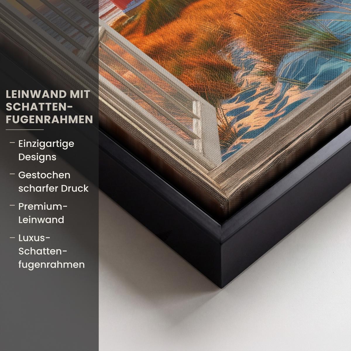 LEINWAND Bilder mit Rahmen - Aussicht - Fenster - Leuchtturm - Sonnenuntergang - Strand - 20x30 - Dunkelorange, Textil (20/30cm) - MuchoWow
