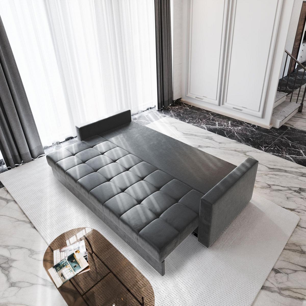 BETTSOFA SIRO Hellgrau Plüsch-Stoff mit Schlaffunktion - Hellgrau, Textil (222/83/86cm) - MASSENO