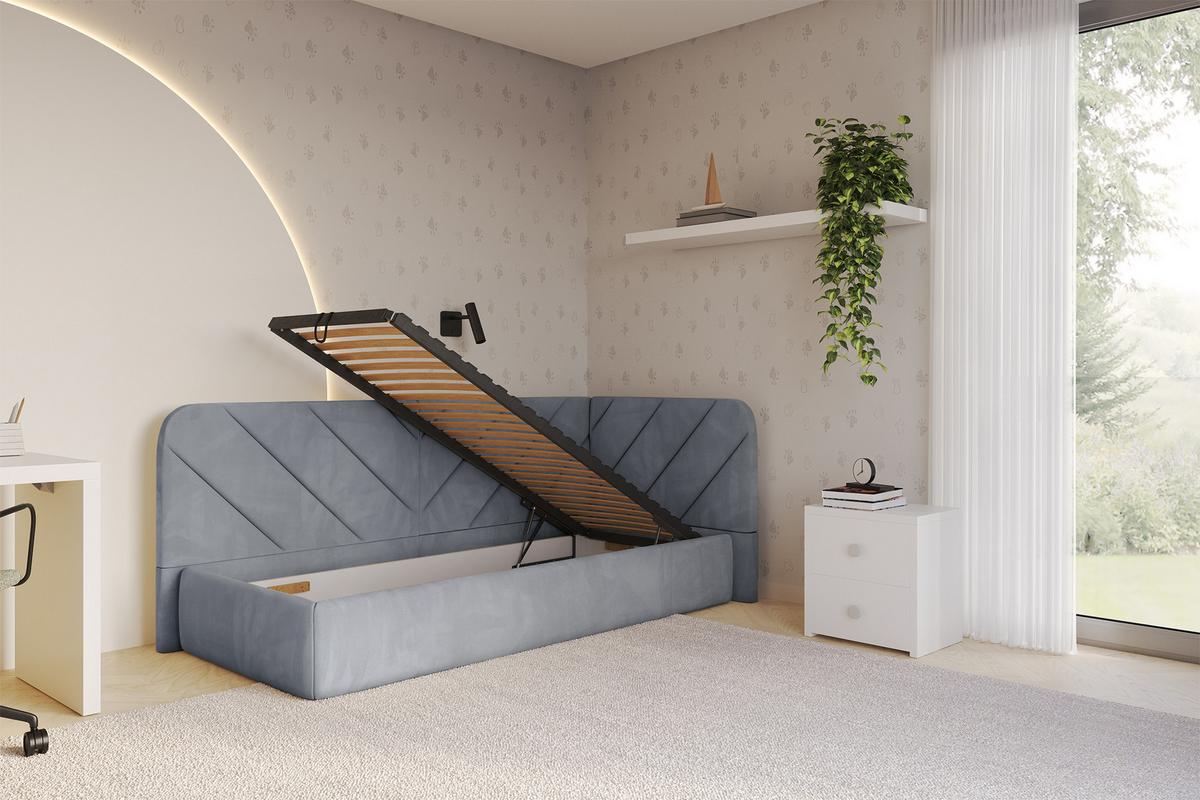 EINZELLBETT Jugendbett mit Bettkasten, Links - FIKY 100x200 Grau - Grau, Holzwerkstoff/Textil (100/200cm) - ALTDECOR