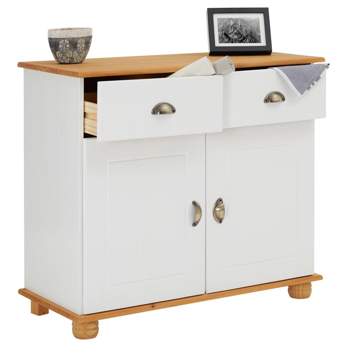 APOTHEKERKOMMODE COLMAR weiß/braun - Weiß/Braun, Holz (91/79/39cm) - IDIMEX
