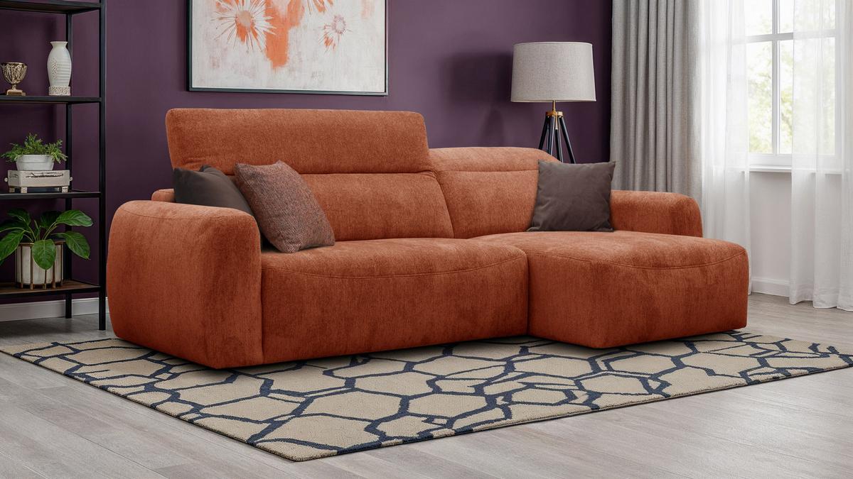 ECKSOFA NERO 4-Sitzer, orange - Schwarz/Orange, Holz/Textil (272/81/159cm) - Wozimo