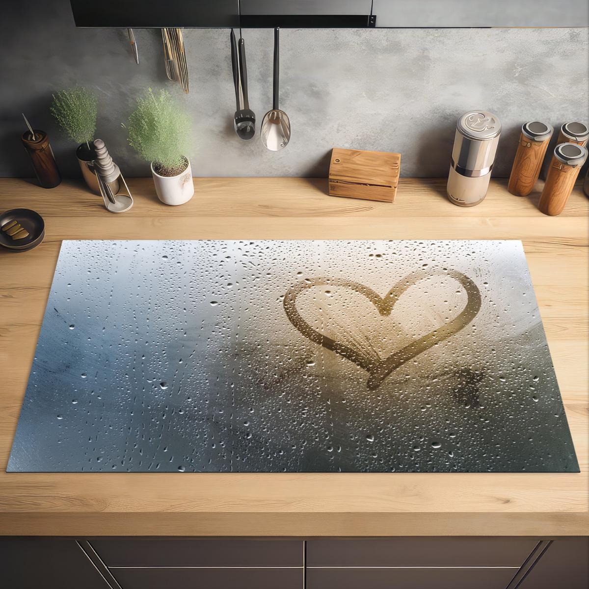 HERDABDECKPLATTE Herz - Kondenswasser - Wasser - 3D Induktionsschutz 91.6x52.7 cm - Grau, Kunststoff (91.6/52.7/0.2cm) - MuchoWow