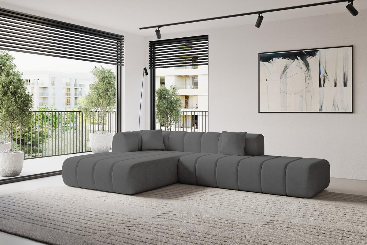 ECKSOFA Ottomane Links BILA-L 289x176x71 Dunkelgrau Samt - Dunkelgrau/Anthrazit, Holzwerkstoff/Kunststoff (176/289cm) - ALTDECOR
