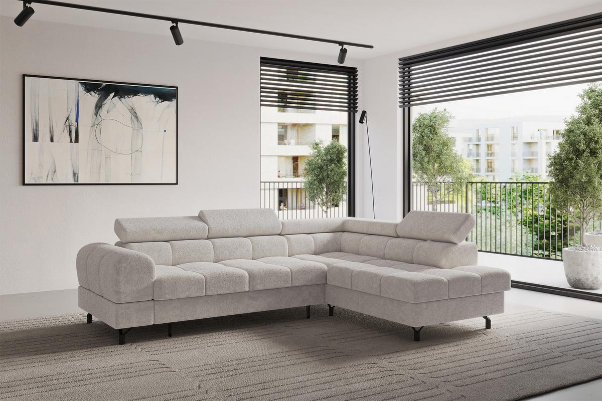 ECKSOFA mit Schlaffunktion Ottomane Rechts LUMA-L 272x203x70 Hellgrau Velours - Hellgrau/Schwarz, Holzwerkstoff/Kunststoff (203/272cm) - ALTDECOR