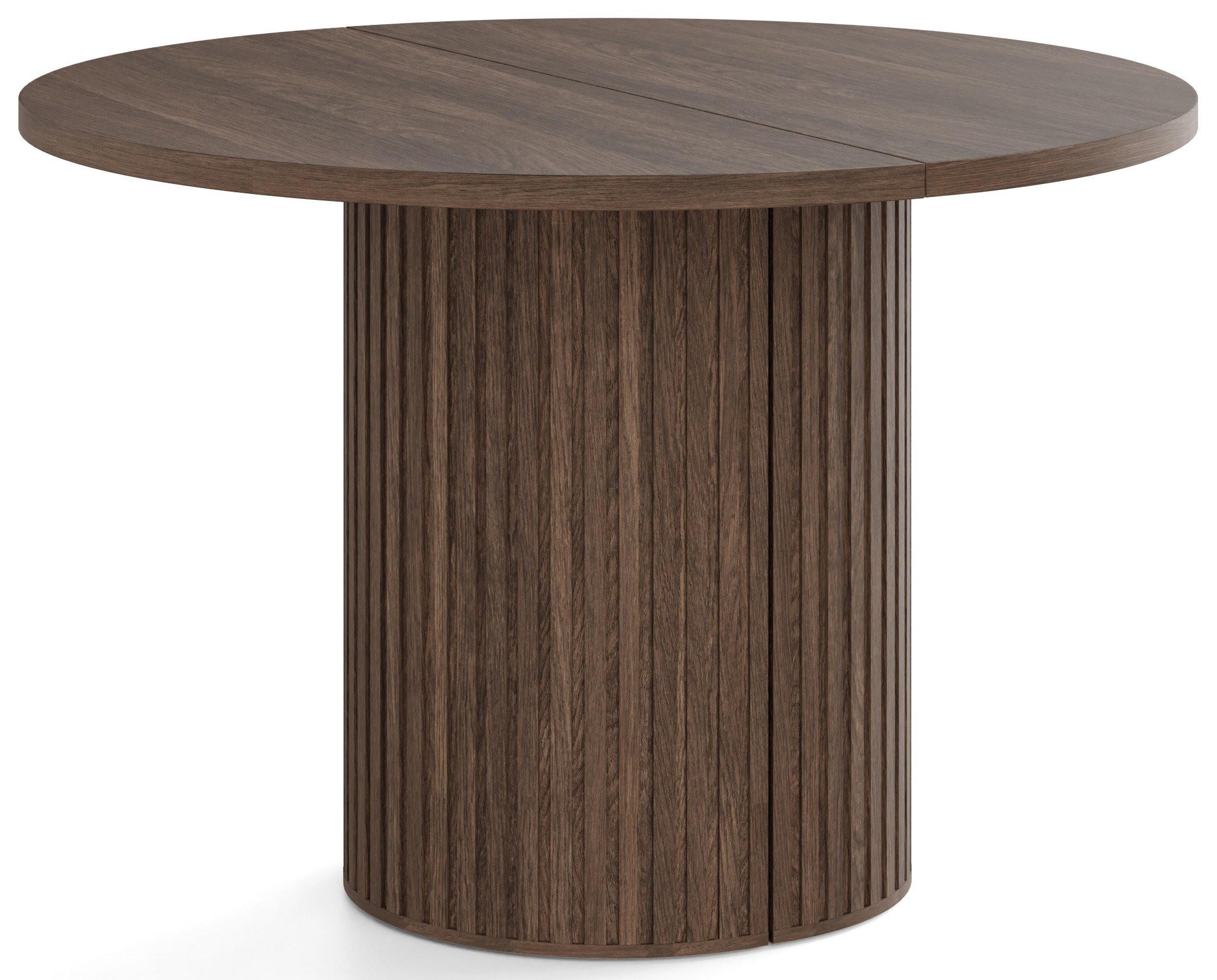 TISCH Rund Norin Ausziehbar 100–188 cm – Säulenfuß mit Lamellen – Dunin Eiche 100/188x100x75 cm - Dunkelbraun/Schwarz, Holzwerkstoff (100/188/75cm) - WFL GROUP