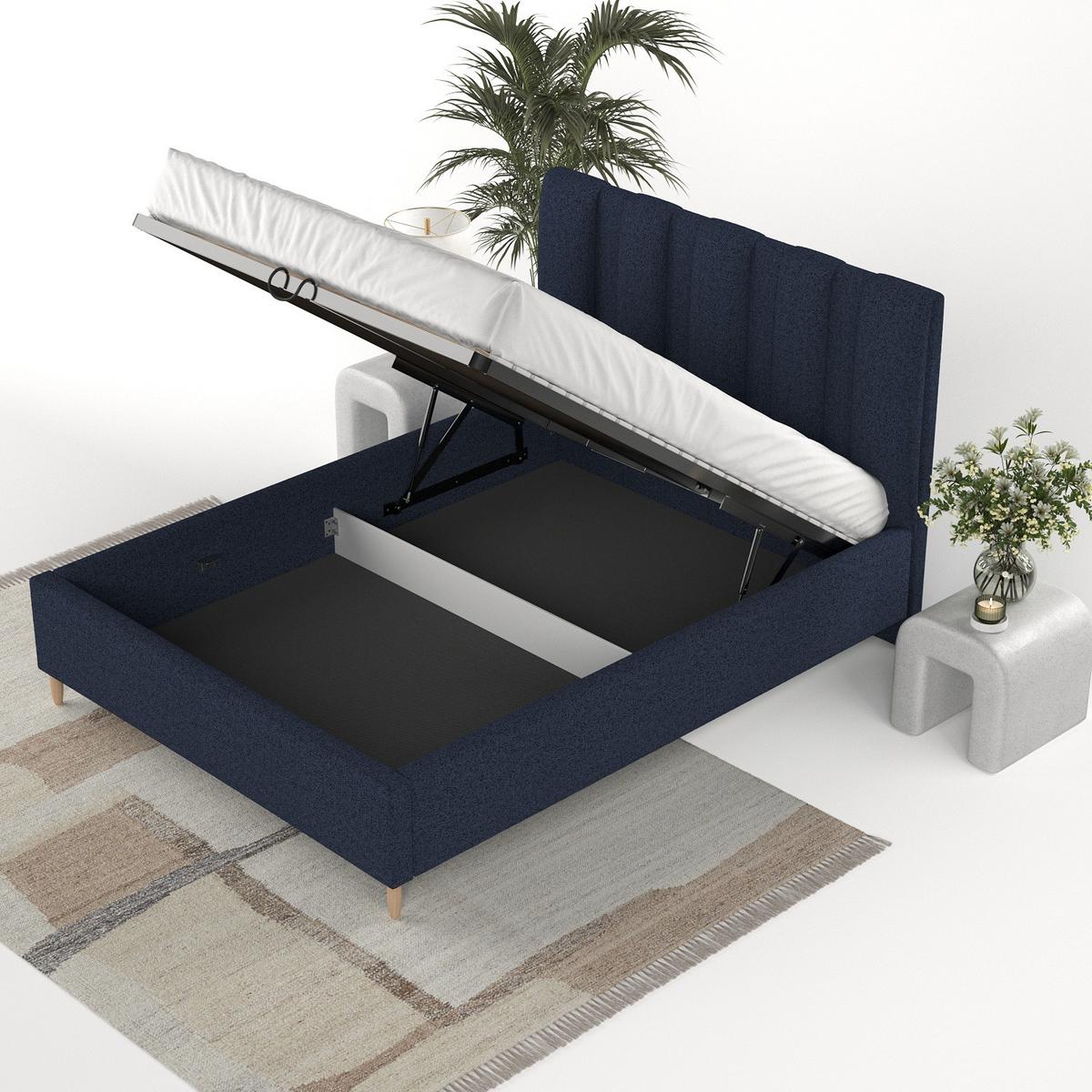POLSTERBETT Loom 120/200 cm Marineblau im Riva Stoff - Naturfarben/Dunkelblau, Holz/Holzwerkstoff (120/200cm) - AltaBeds