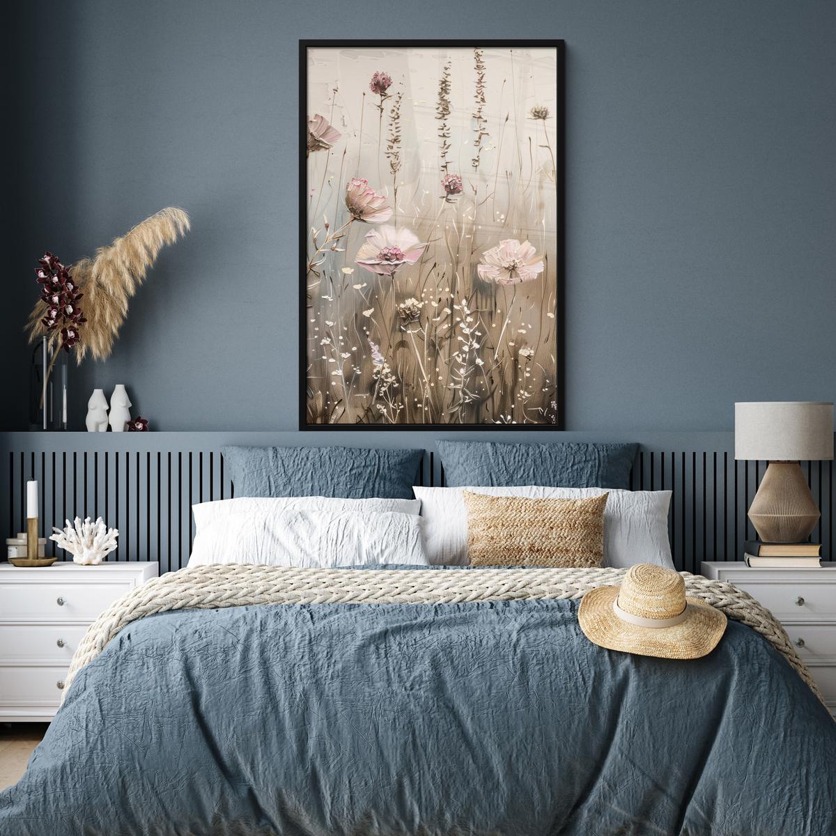 POSTER MIT RAHMENGERAHMTES BILD Blumen - Rosa - Modern - Beige Bilderleiste 80x120 cm - Beige, Papier (80/120cm) - MuchoWow