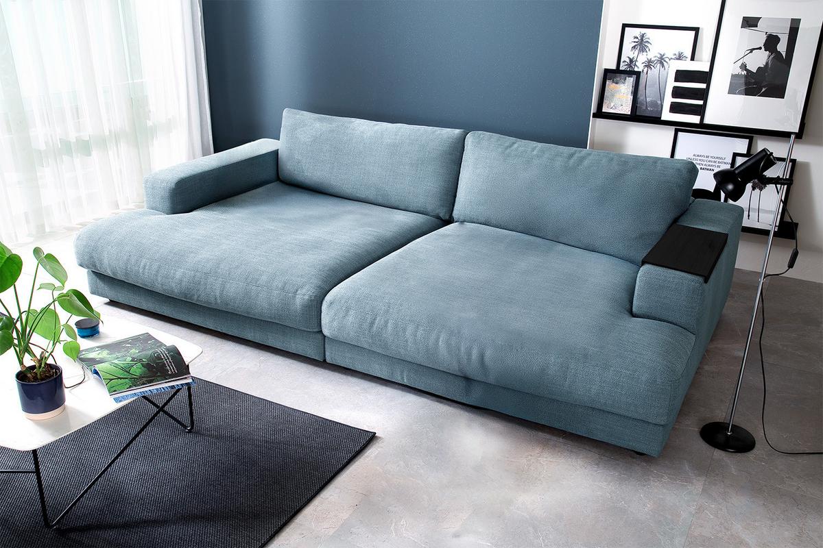 BIG SOFA MIT TABLETT MADELINE Petrol Webstoff - Petrol/Schwarz, Kunststoff/Textil (290/85/170cm) - KAWOLA