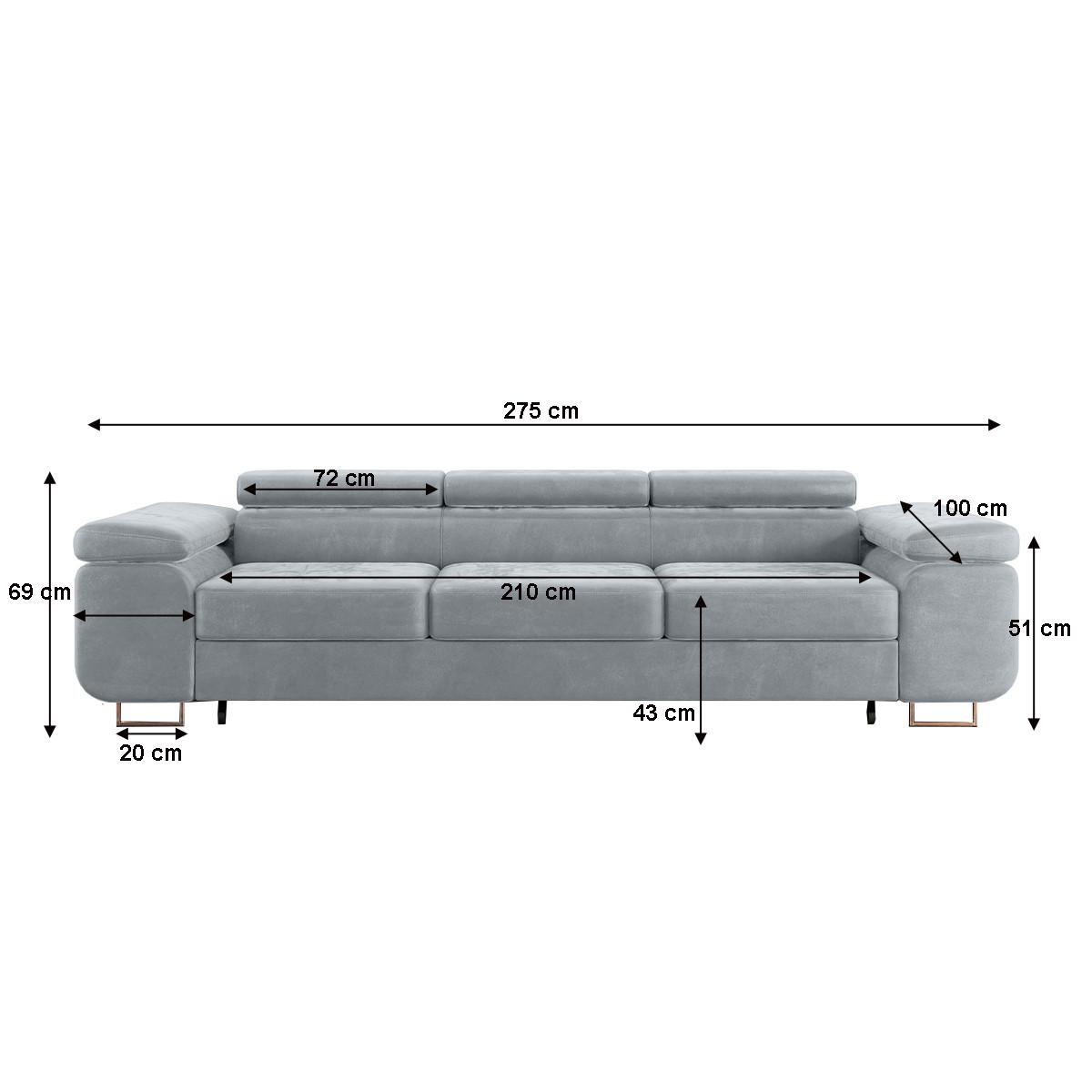 SCHLAFSOFA Lyam 3 Sitzplätze Hellgrau - Grau, Holzwerkstoff (275/69/100cm) - Petits-meubles