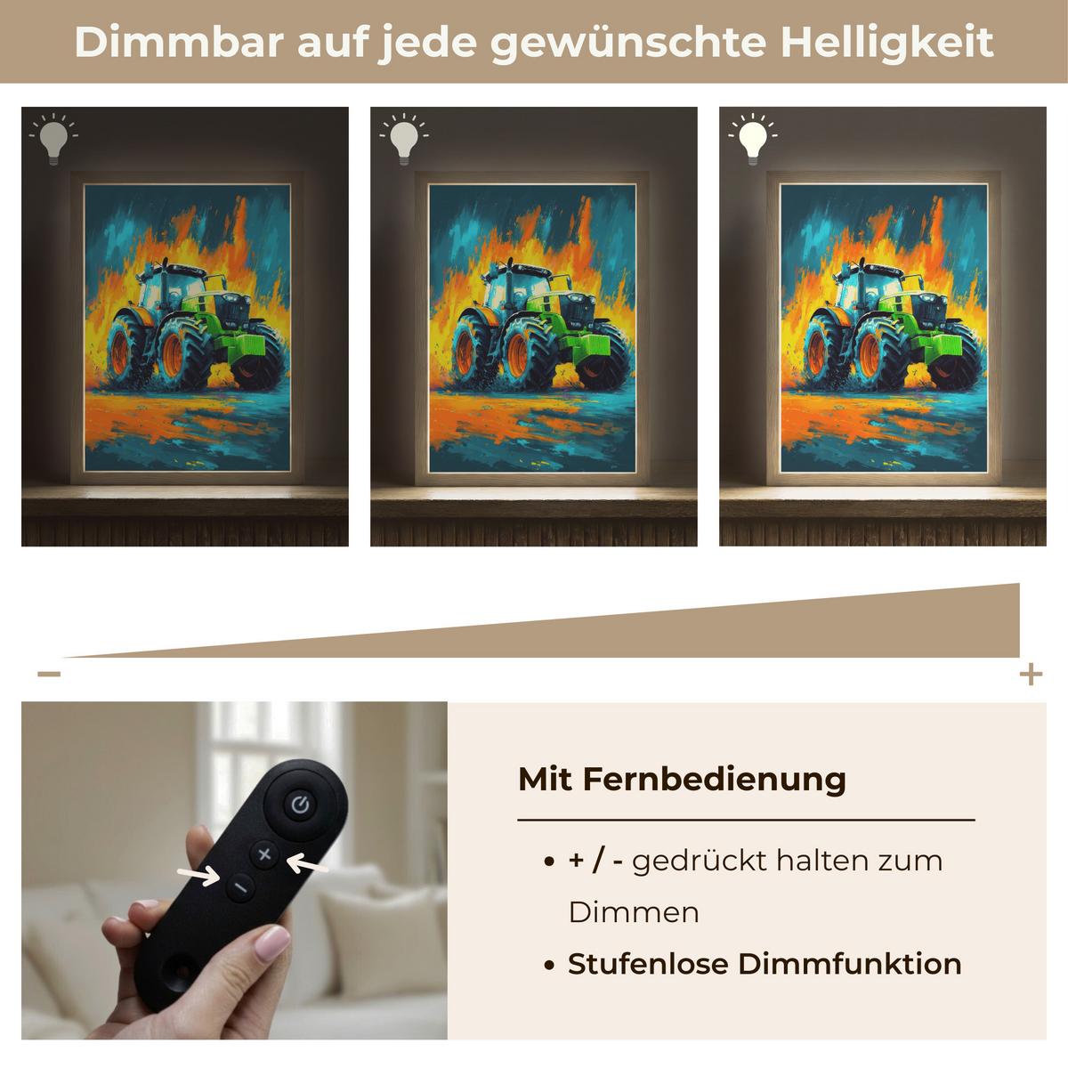 WANDLEUCHTE MIT AKKU Abstrakt - Traktor - Grün 30x40 cm - Dunkelblau, Holzwerkstoff (30/40/8cm) - OnlyWow