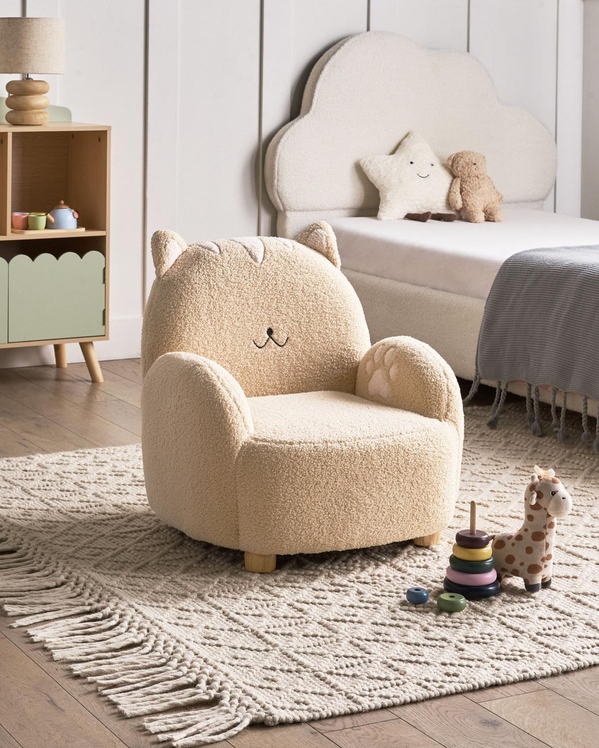 KINDERSESSEL Katze Bouclé Beige Zoar - Beige, Textil (55/59/54cm) - Beliani