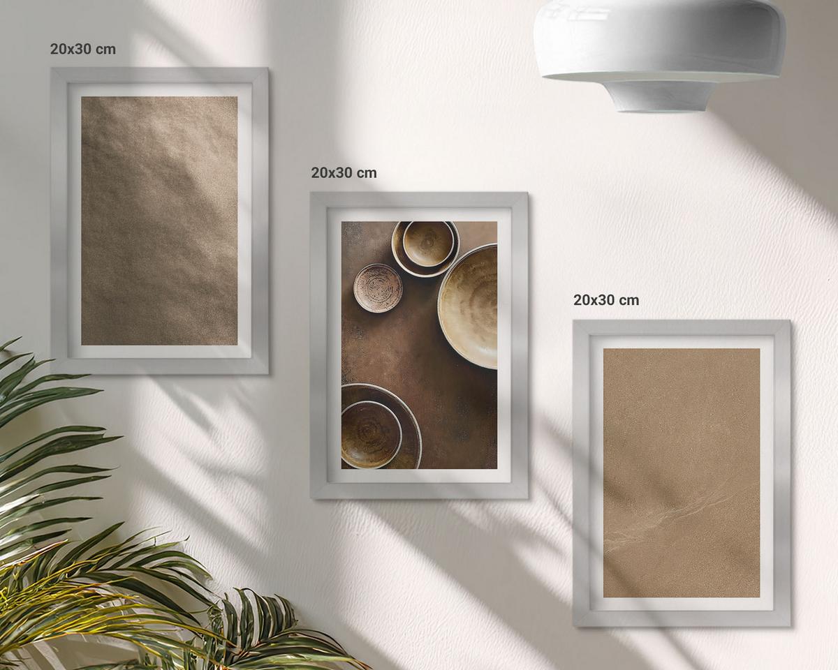 BILDER SET 3er Set - 20x30 cm Silberner Rahmen - Minimalistische Steinstrukturen - Silberfarben, Kunststoff (20/30cm) - TULUP