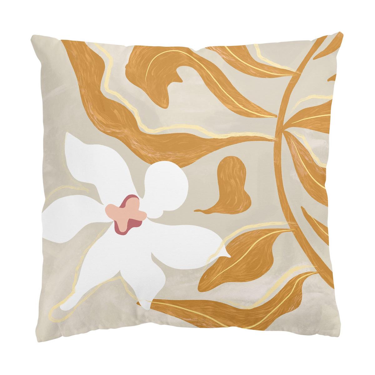 DEKOKISSEN 2er-Set Weiße Blüten mit gelben Blättern Duo 50/50 cm - Beige, Textil (50/50cm) - Bilderwelten