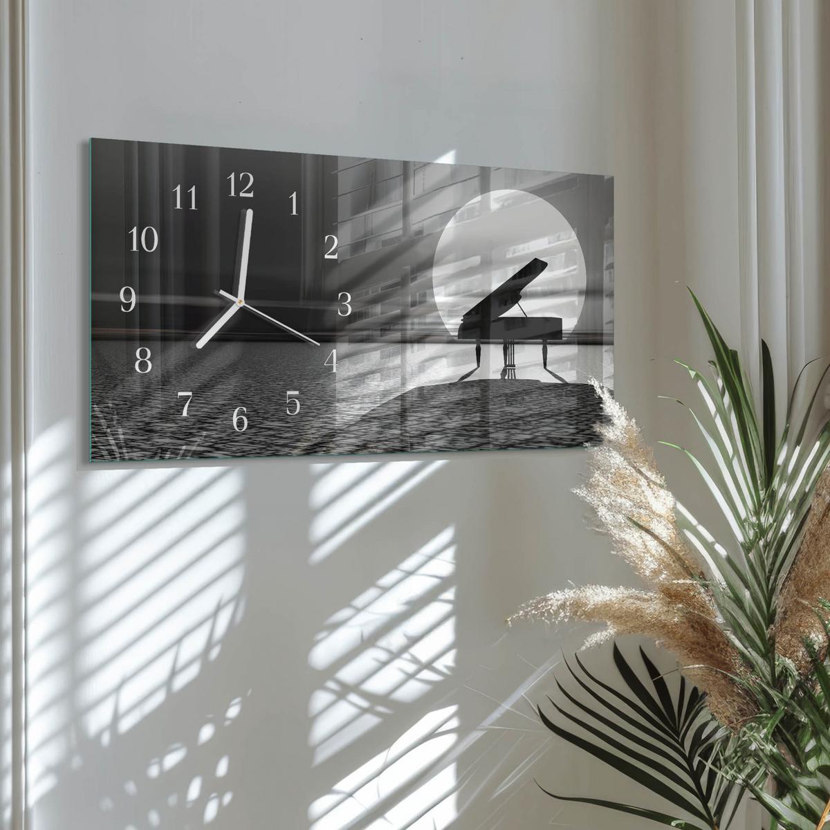 WANDUHR aus Glas 60x30 cm - Klavier - Schwarz, Glas (60/30/0.4cm) - TULUP