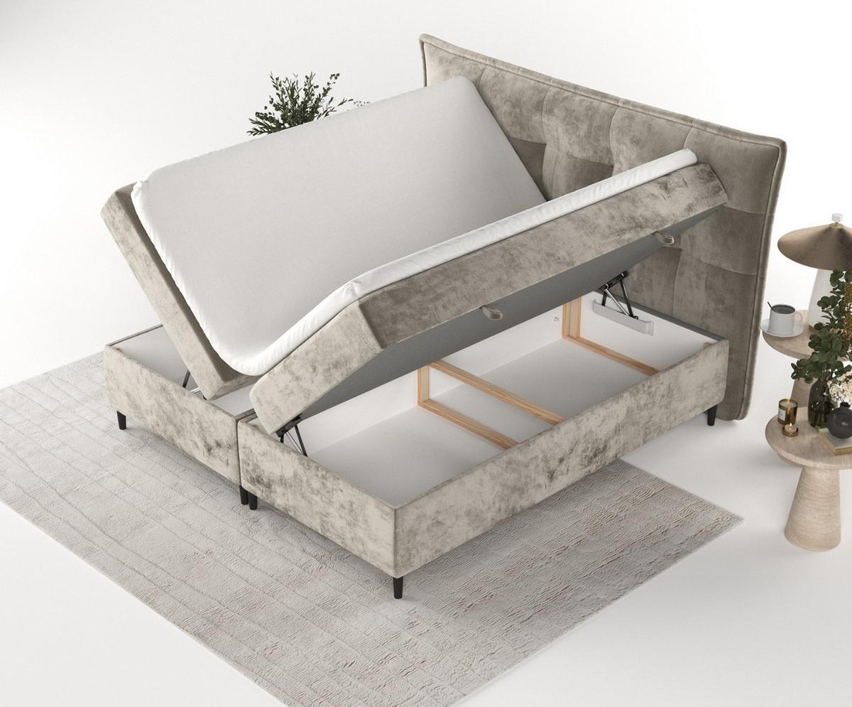 BOXBETT Las Palmas 160/200 cm Beige im Lotta Stoff - Beige/Schwarz, Holz/Holzwerkstoff (160/200cm) - AltaBeds