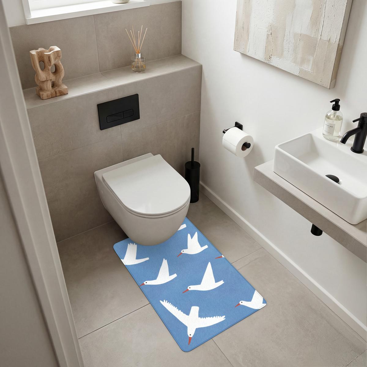 WC-VORLEGER Vögel - Weiß - Muster WC Teppich 50x80 cm - Blau, Textil (50/1cm) - OnlyWow