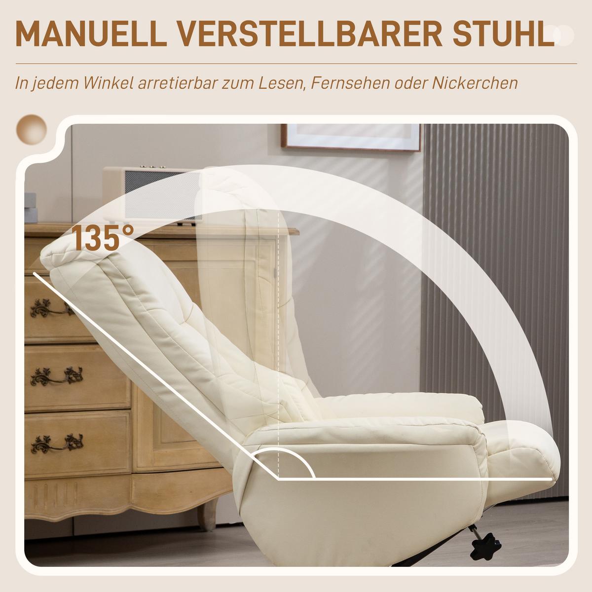 RELAXSESSEL mit Hocker, Fernsehsessel mit Liegefunktion, Wippfunktion, Schwarz - Gelb/Creme, Leder/Holz (84/102/71cm) - HOMCOM
