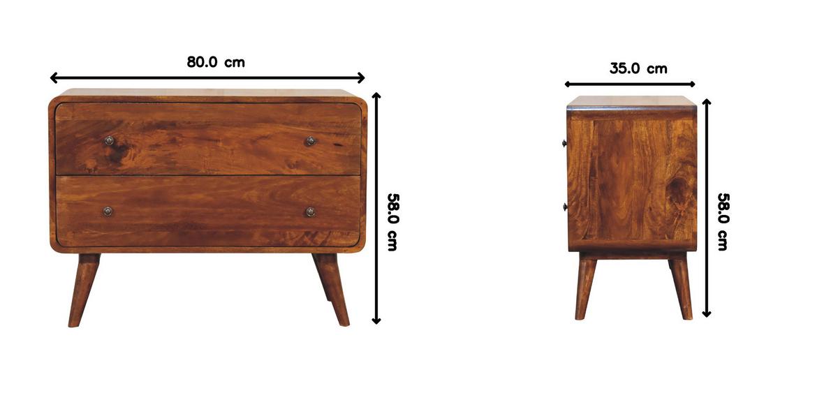 KOMMODE Massivholz Gebogenes Kastanienbraun, 2 Schubladen, Dunkelbraun - Dunkelbraun/Messingfarben, Mangoholz/Holz (80/58/35cm) - Artisan Furniture