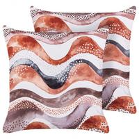 GARTENKISSEN 2er-Set Abstraktes Muster braun 45/45 cm Seborga - Braun, Textil (45/45cm) - Beliani