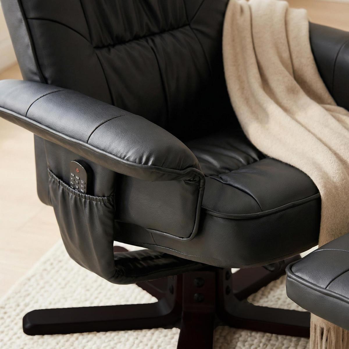 RELAXSESSEL KUNSTLEDER, SET MIT HOCKER CHARLY schwarz/schwarz - Schwarz, Textil (76/87/61cm) - IDIMEX