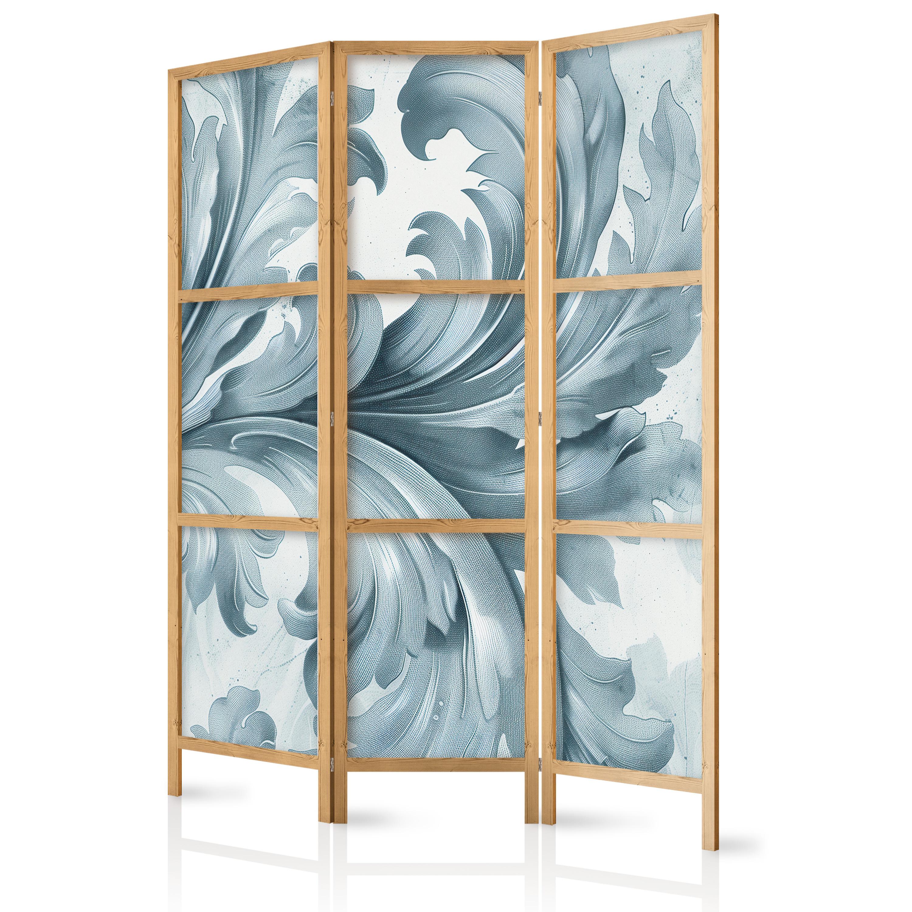 PARAVENT Japanischer 3-tlg 135x172 cm Vintage Ornamente - Blau, Holz/Textil (135/172/3cm) - Muralo