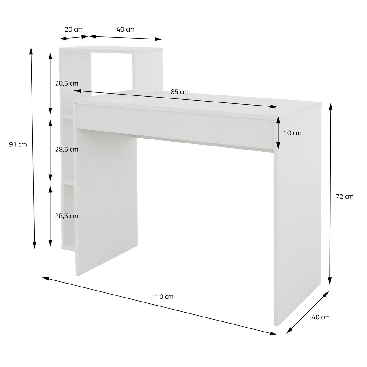 SCHREIBTISCH mit Regal 110x72x40 cm Weiß - Weiß, Holzwerkstoff (110/40/91cm) - ML-DESIGN