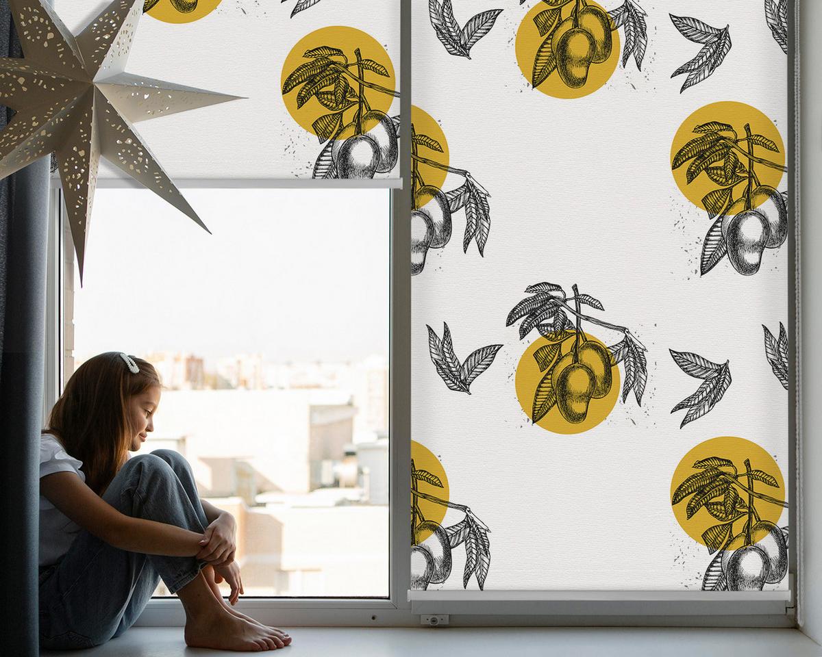 INNENROLLO - Fensterrollo - Rollo - 90x140 cm - Früchte und gelbe Kreise - Grau, Kunststoff (90/140/0.5cm) - TULUP