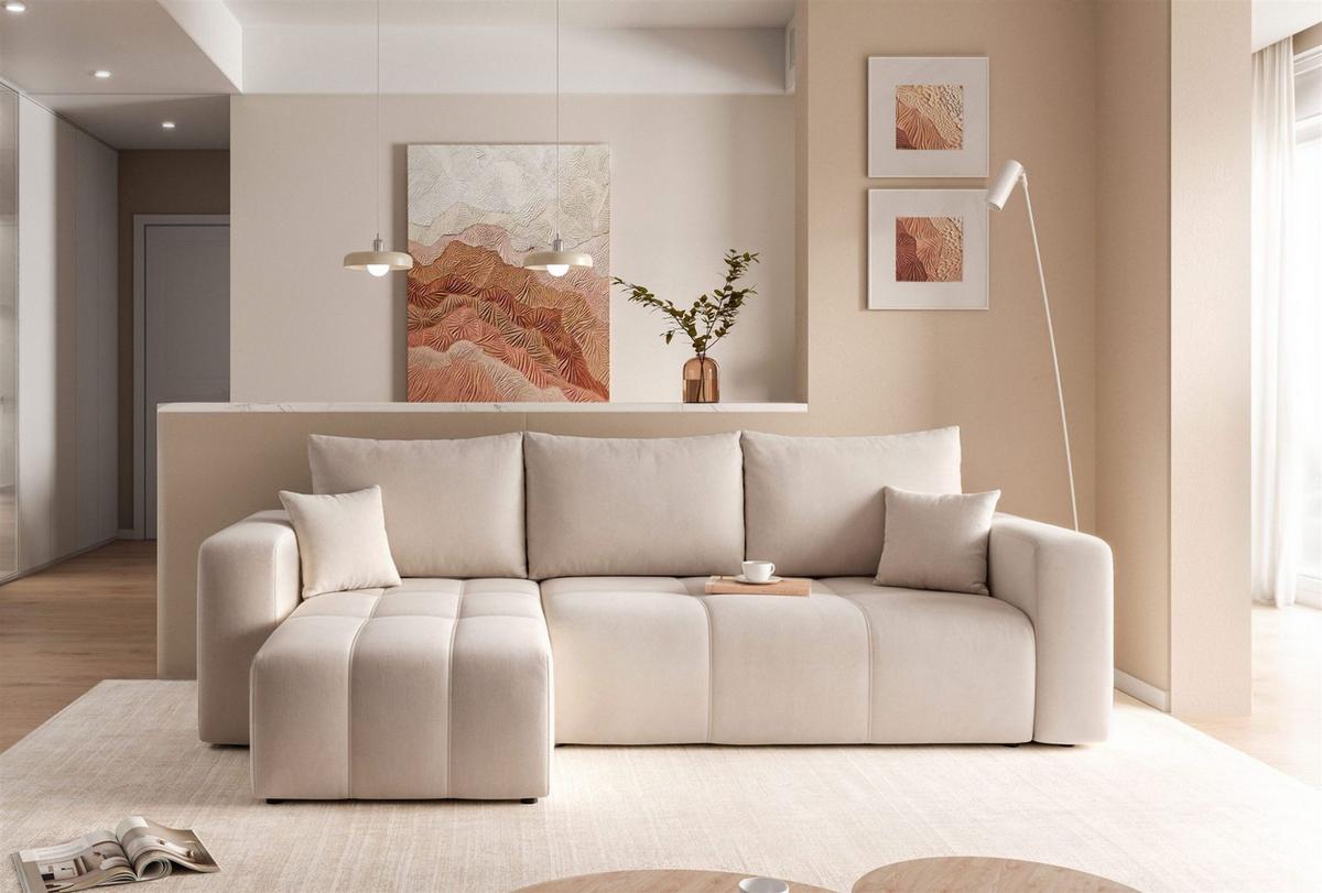 ECKSOFA Leros Mit Schlaffunktion - Beige, Holzwerkstoff/Textil (248/145cm) - Fun Möbel